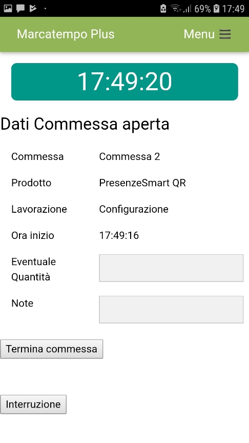 Gestione commesse Marcatempo Plus termina