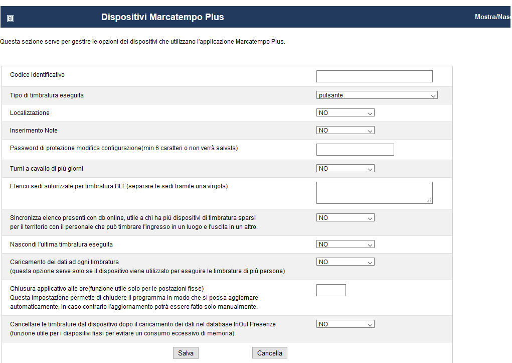 elenco dispositivi Marcatempo plus